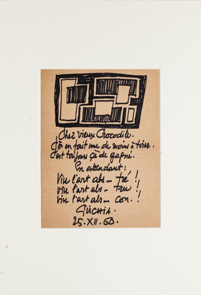 Composition poétique est un dessin original à la plume appliqué sur carton réalisé par Léon Gischia au cours du XXème siècle.

Très bonnes conditions.

Inclus un Passepartout blanc : 49 x 34 cm.

L'œuvre représente des vers à travers un noir intense
