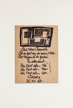 Poetical Composition - Pen on Cardboard by Léon Gischia - 20th Century