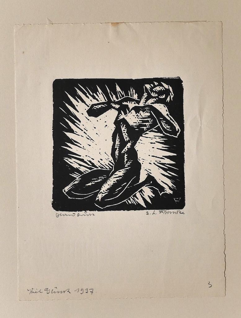 Suffering ist ein Original-Holzschnitt auf Papier aus dem Jahr 1937 des russischen Künstlers Erikma Lawson Frimke (1878-1956), handsigniert und datiert am unteren Rand mit Bleistift.

Der Erhaltungszustand der Kunstwerke ist gut.

Ein Passepartout
