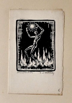 Fire - Original Woodcut on Paper by Erika Lawson Frimke - 1937