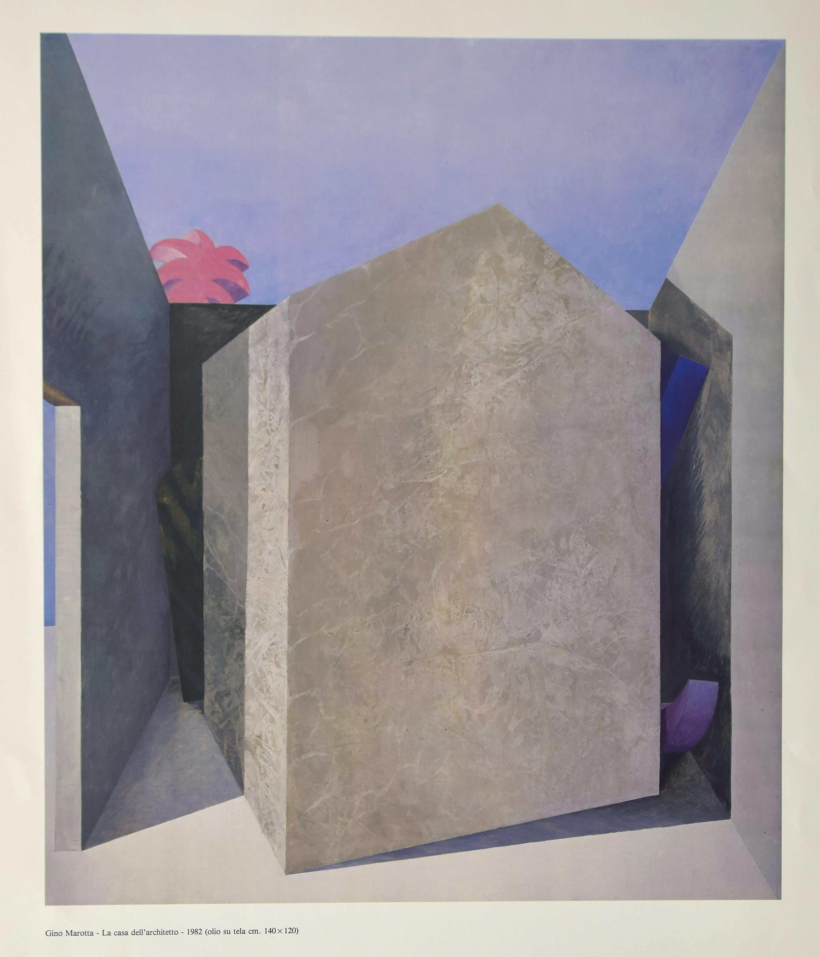 Figurative Print di Gino Marotta - La casa dell'architetto - Poster d'epoca di G. Marotta - 1982