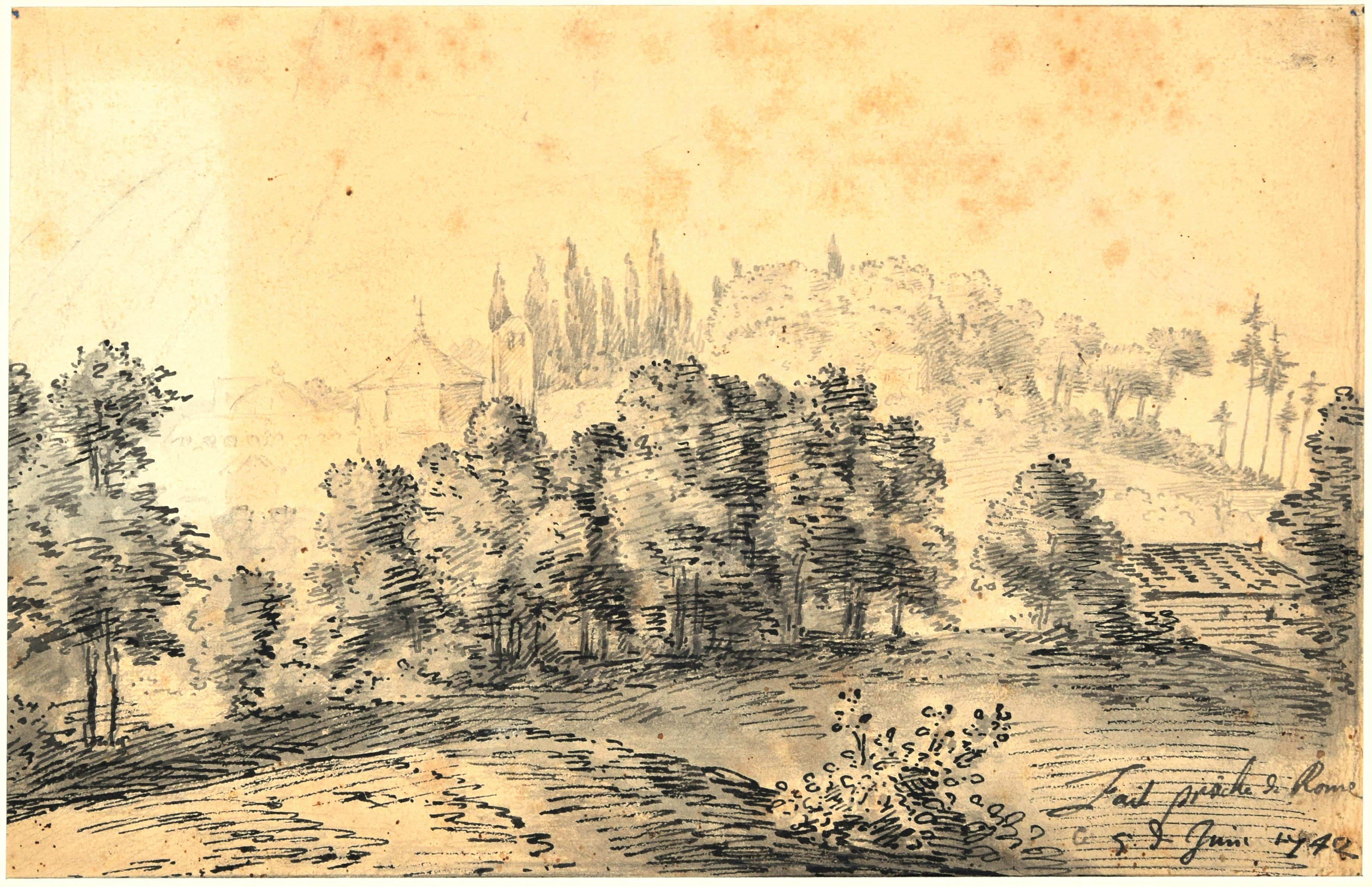 Rome, The Countryside- China Ink Drawing by Jan Pieter Verdussen - 1742