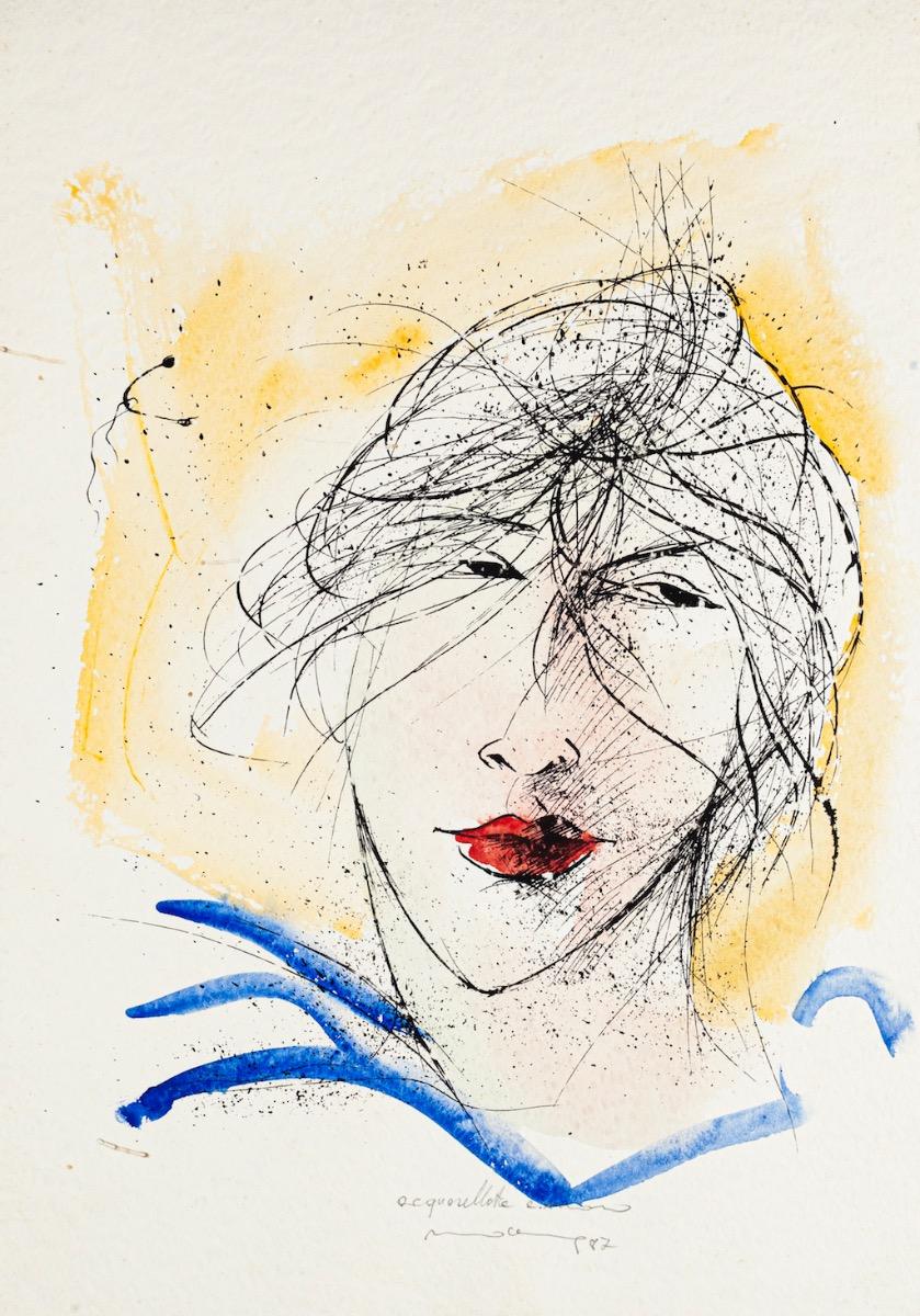 Woman's Face is an original Hand-colored lithography artwork realized by Mario Ceriacca.

Hand-signed.

Good conditions except for a small hole along the right margins that does not affect the image.

The artwork represents a woman's face  through