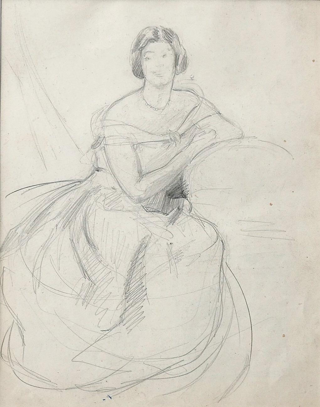 Figurative Art Unknown - Portrait de femme - Dessin au crayon - XXe siècle