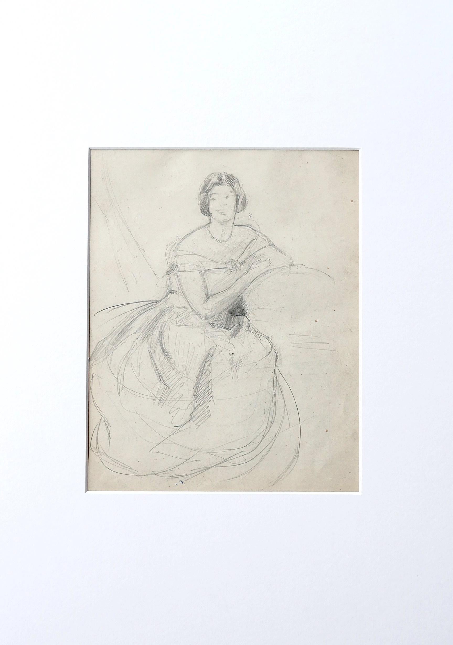 Portrait of Woman - Drawing in Pencil - 20th Century - Art by Unknown