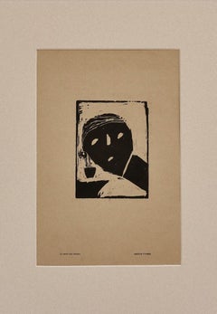 La serva alla finestra - Stampa xilografica originale di Amadore Porcella - 1914