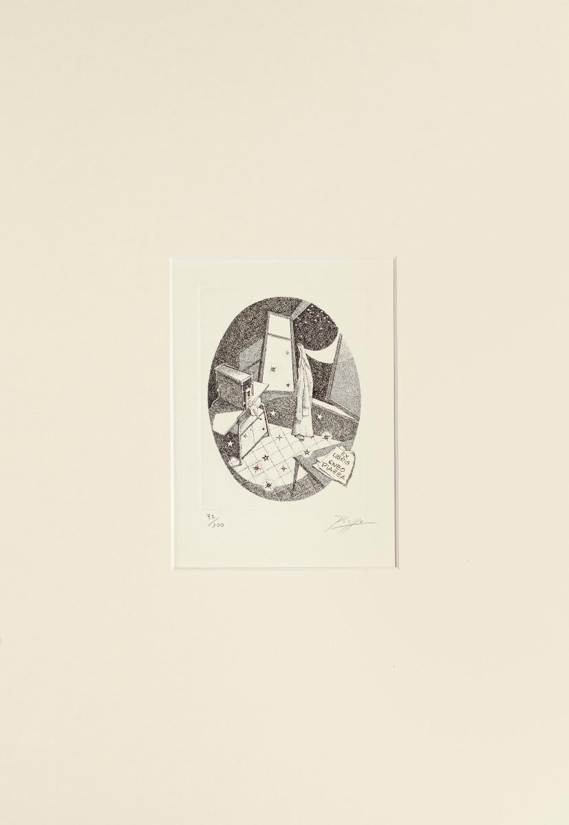Ex Libris – Radierung auf Papier von Vincenzo Piazza – 20. Jahrhundert im Angebot 1