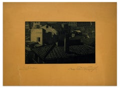 City in Night - Gravure originale sur carton - XXe siècle