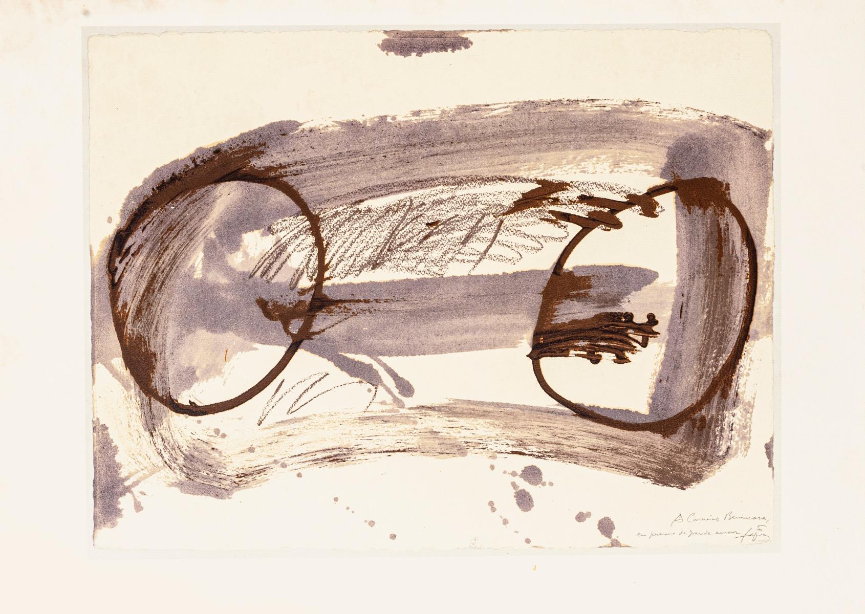 Antoni Tàpies (after) Abstract Print - Two Circle - Vintage Offset after Antoni Tàpies - 1982