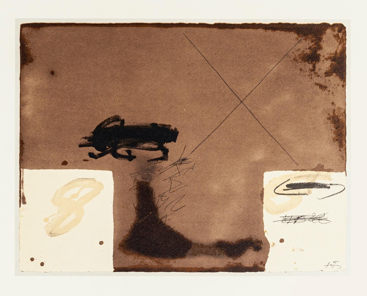 Deux rectangles blancs - Impression offset vintage d'après Antoni Tpies - 1982