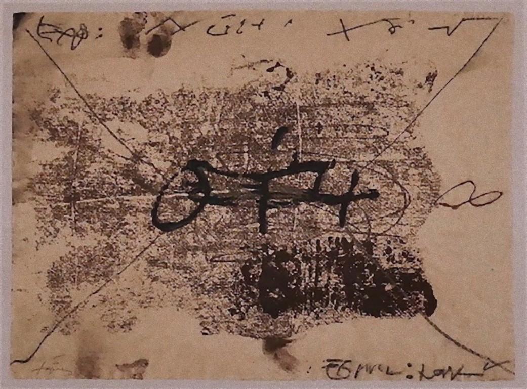 Antoni Tàpies (after) Abstract Print - Central Writing - Vintage Offset Print After Antoni Tàpies - 1982