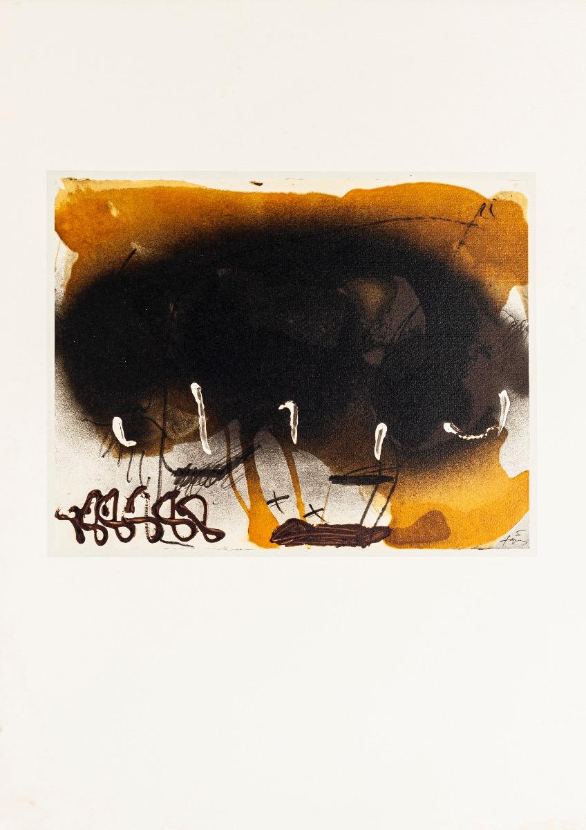 Black Fan - Vintage Offset Print After Antoni Tàpies - 1982 - Beige Abstract Print by Antoni Tàpies (after)