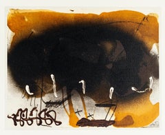 Schwarzer Fächer - Vintage Offsetdruck nach Antoni Tàpies - 1982