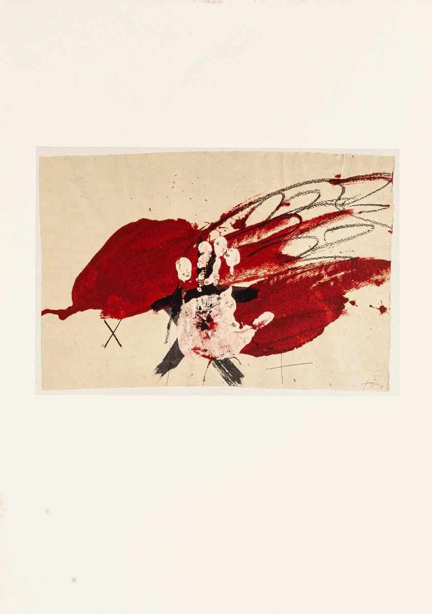 Antoni Tàpies (after) Abstract Print - White Hand - Vintage Offset Print After Antoni Tàpies - 1982