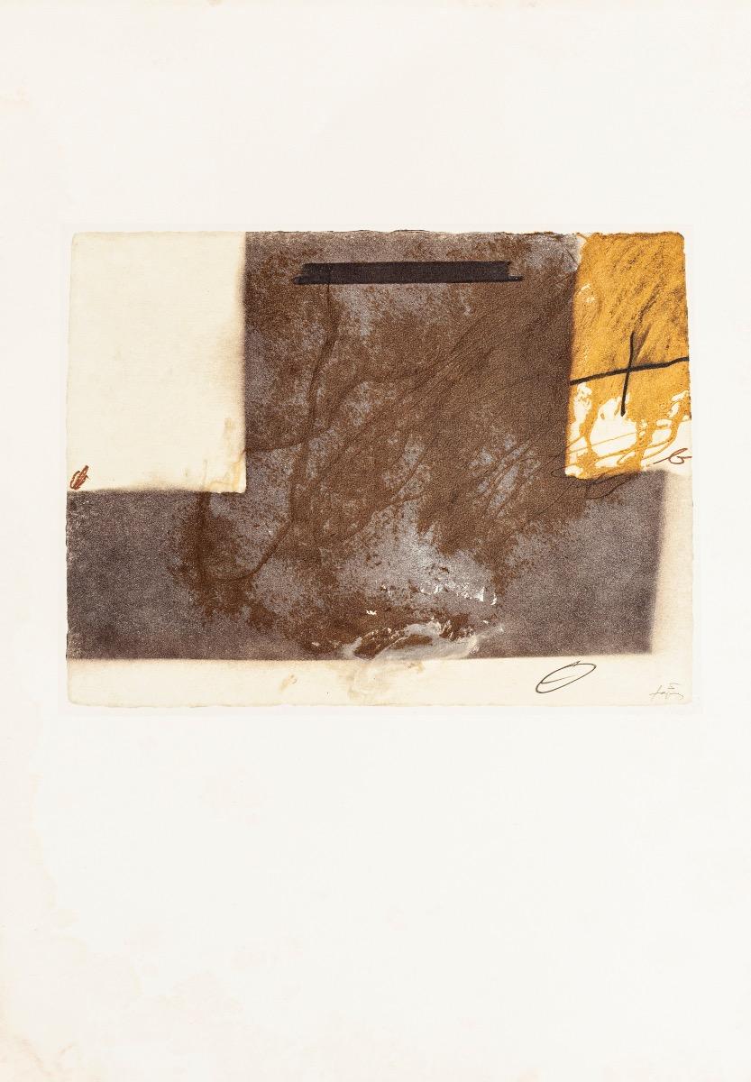 T Grey Up Side Down - Vintage Offset Print After Antoni Tàpies - 1982 - Brown Abstract Print by Antoni Tàpies (after)