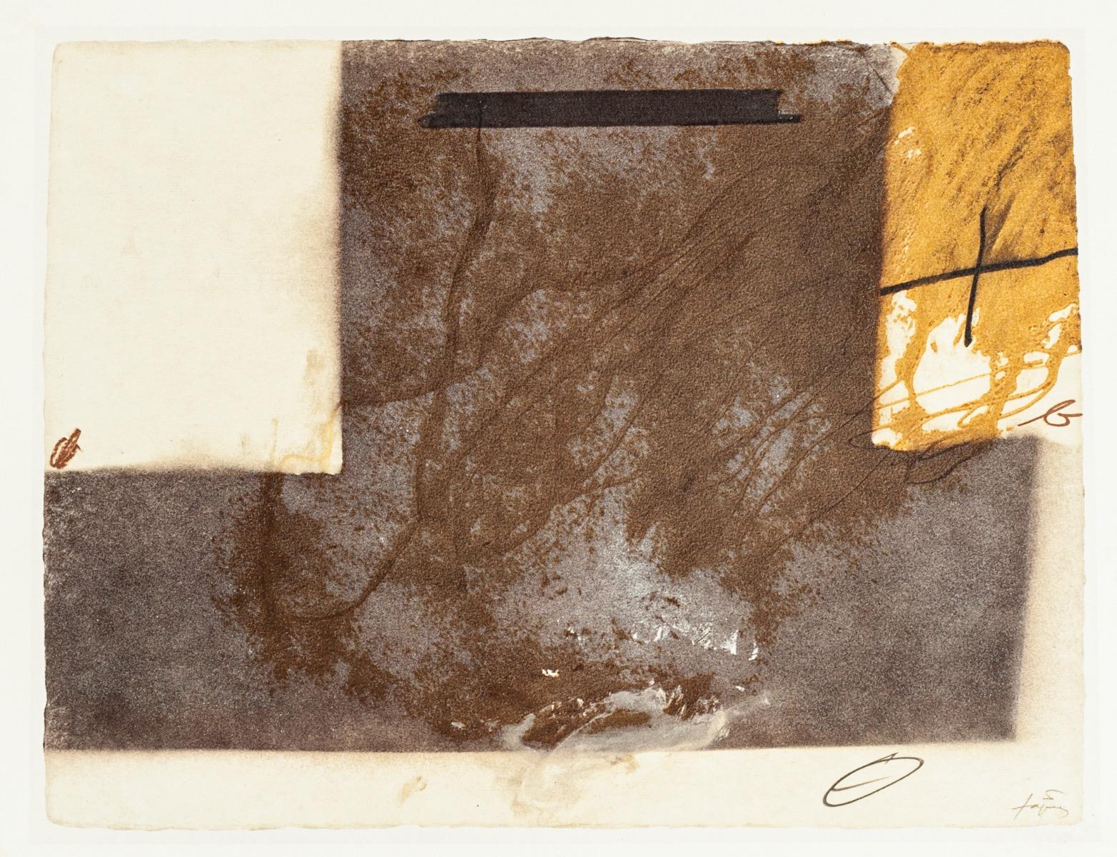 Abstract Print Antoni Tàpies (after) - T gris sur le côté et dos - Imprimé offset vintage d'après Antoni Tpies - 1982