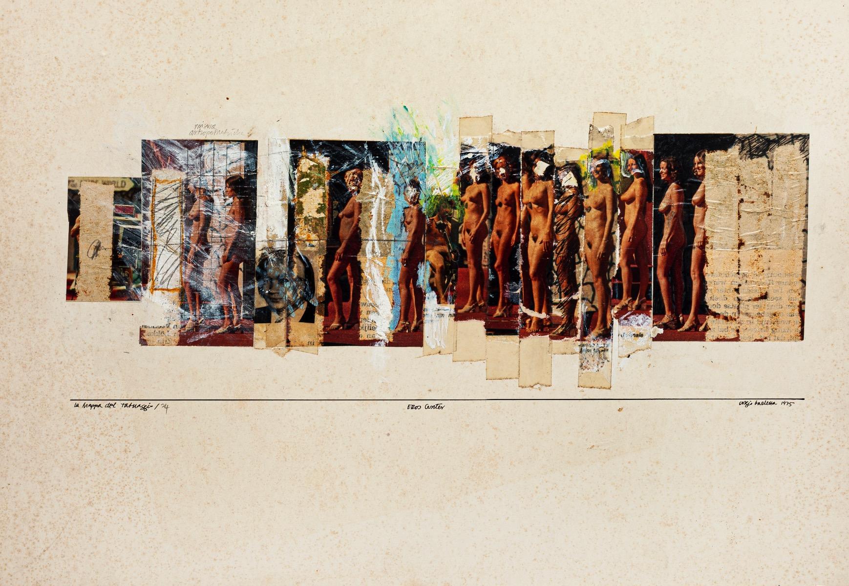 Eros Center - Original Collage auf Papier von Sergio Barletta - 1975
