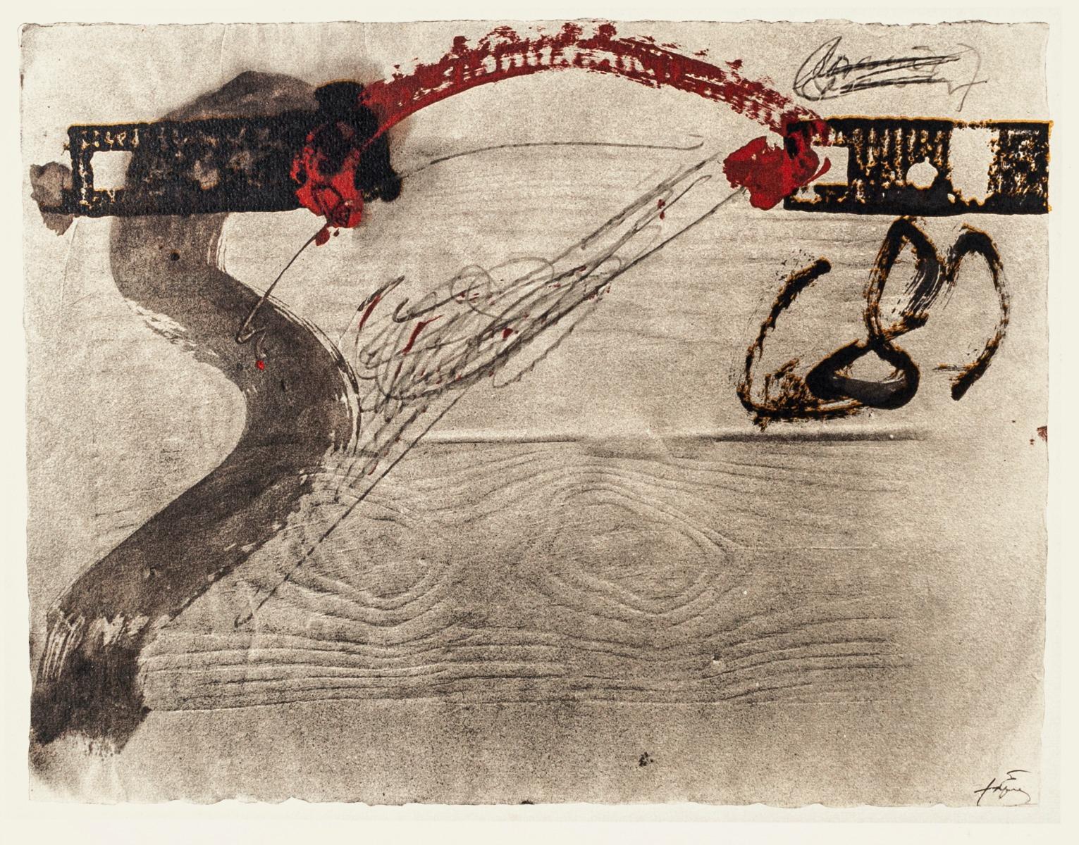 Antoni Tàpies (after) Abstract Print - Impression of Wood - Vintage Offset Print After Antoni Tàpies - 1982