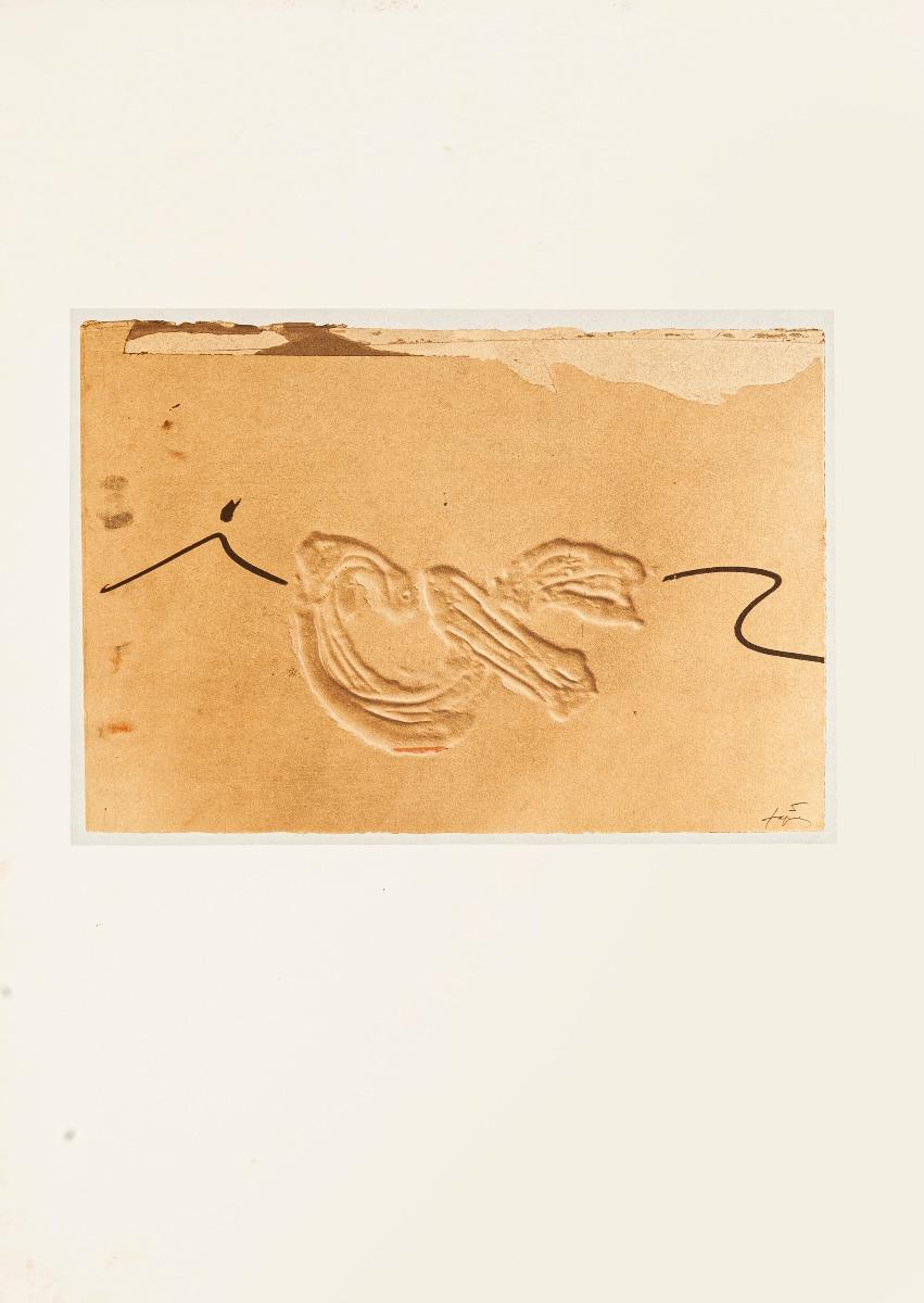 Embossed Sign - Vintage Offset Print After Antoni Tàpies - 1982 - Orange Abstract Print by Antoni Tàpies (after)