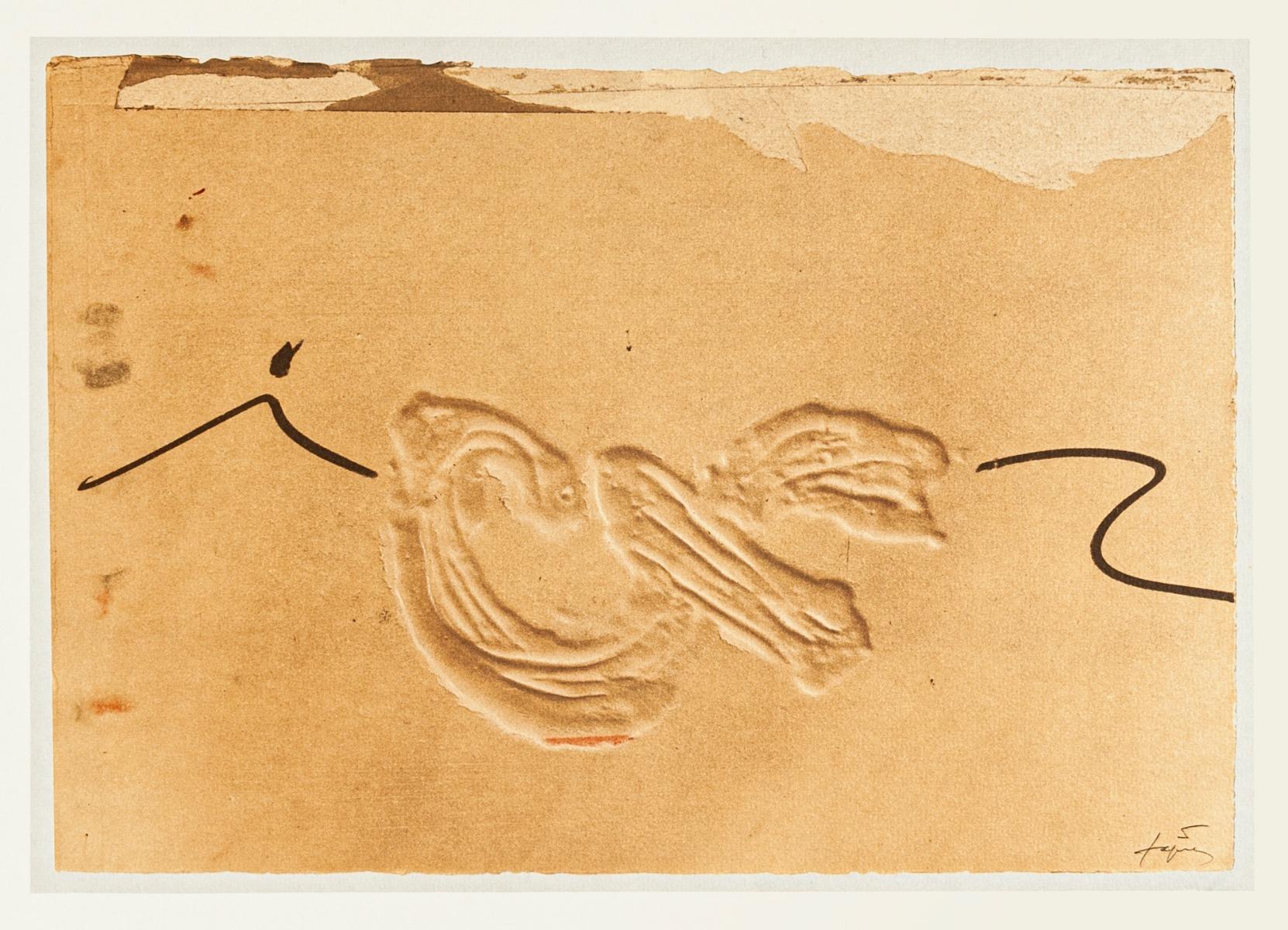 Antoni Tàpies (after) Abstract Print - Embossed Sign - Vintage Offset Print After Antoni Tàpies - 1982