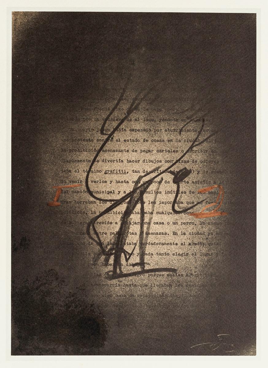 Abstract Print Antoni Tàpies (after) - Graffiti - Impression offset vintage d'après Antoni Tpies - 1982