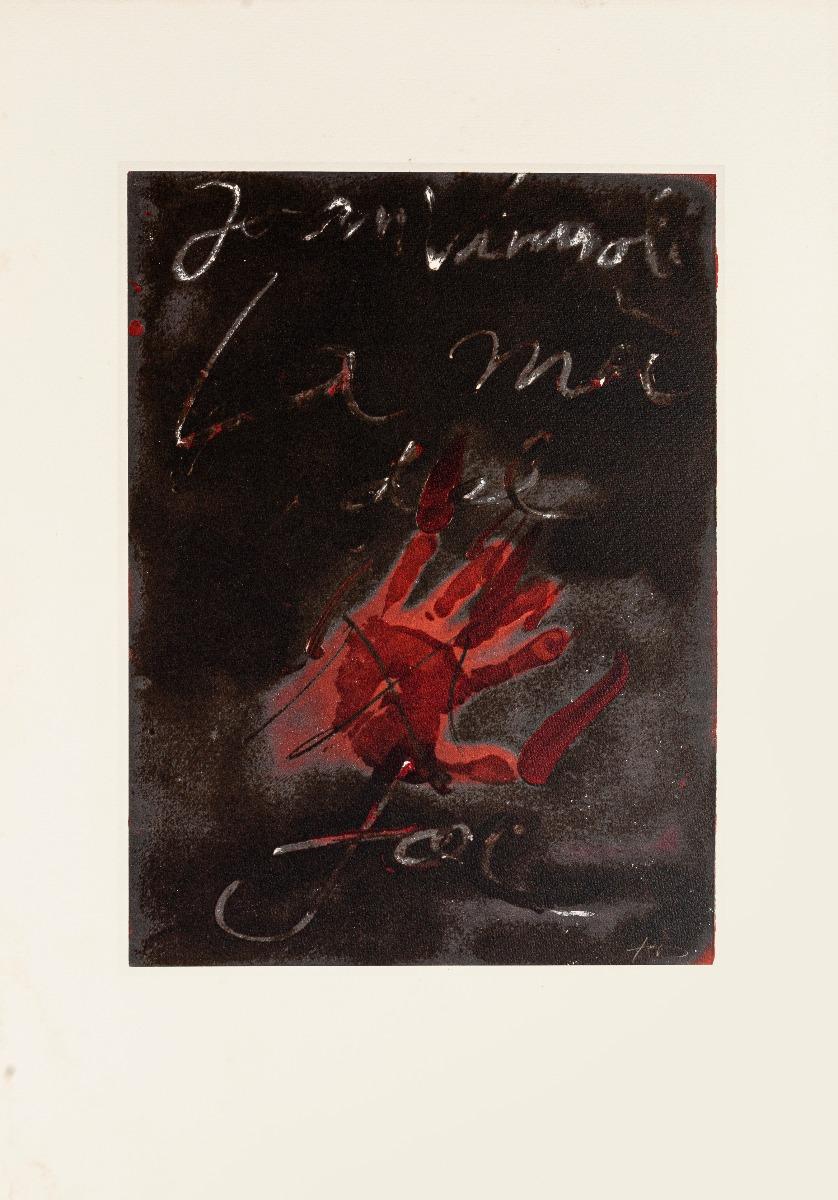 Hand of Fire - Vintage Offset Print After Antoni Tàpies - 1982 - Black Abstract Print by Antoni Tàpies (after)