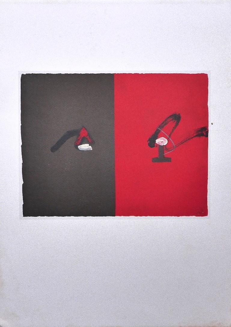 Red and Black - Vintage Offset Print After Antoni Tàpies - 1982