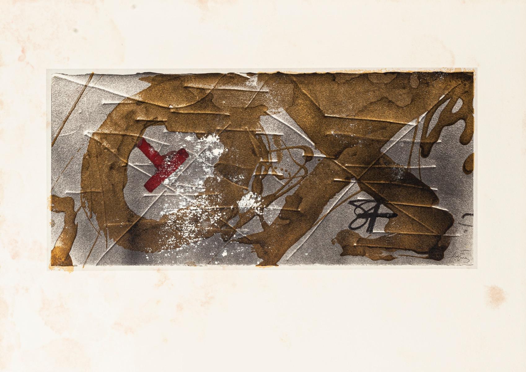 OEX - Vintage Offset Print After Antoni Tàpies - 1982 - Brown Abstract Print by Antoni Tàpies (after)