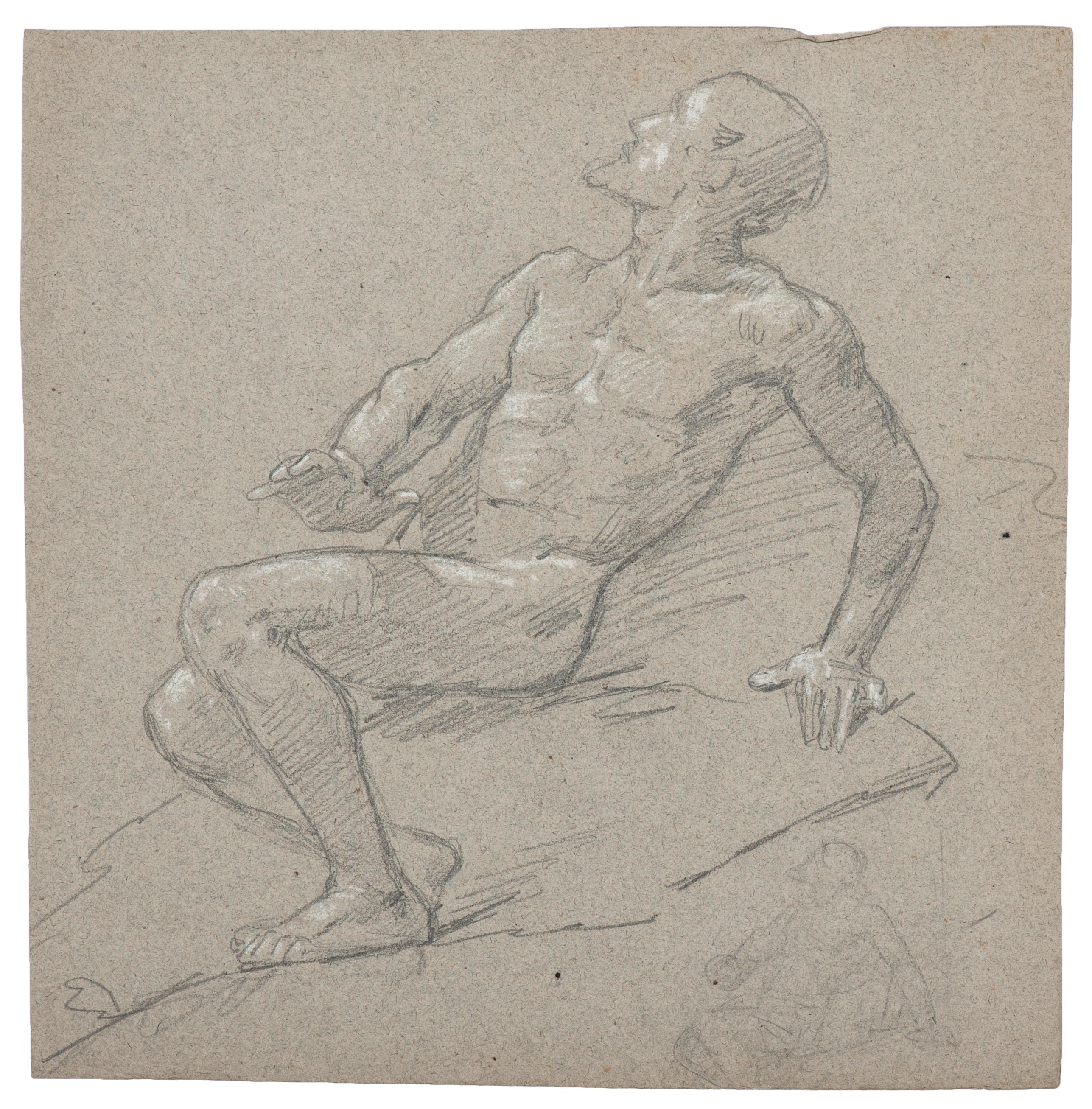 Figure of Man - Original Drawing in Pencil and White Lead - 19th Century