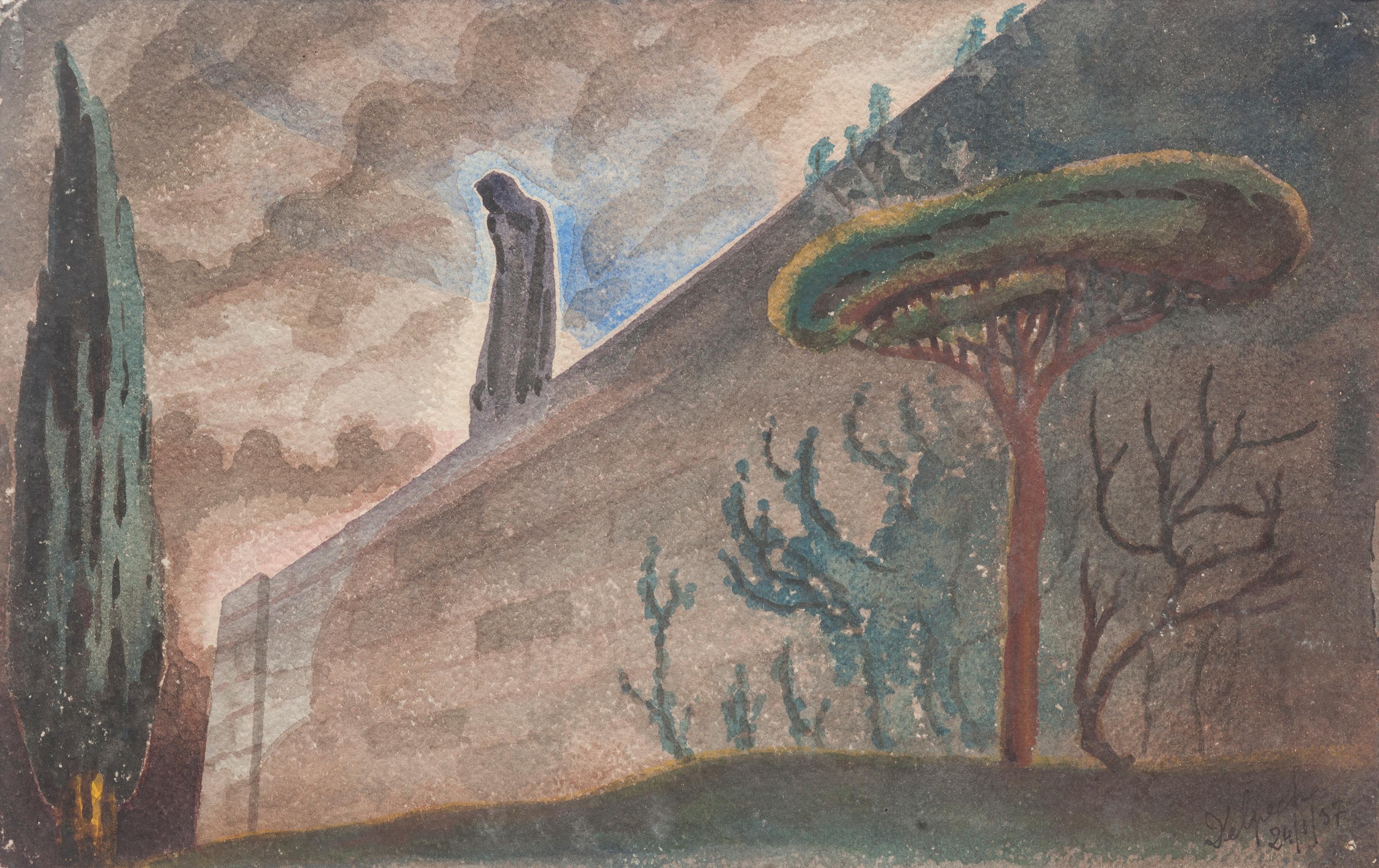 "Allegoria" (1937) è un disegno originale in acquerello su carta, realizzato da Jean Delpech (1916-1988). 
Lo stato di conservazione delle opere d'arte è molto buono.

Dimensioni del foglio: 14,6 x 23,2 cm.

L'opera d'arte rappresenta una bellissima