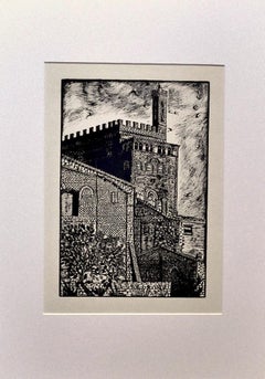 Assisi Castle - Original Woodcut by Bruno da Osimo - 20th Century