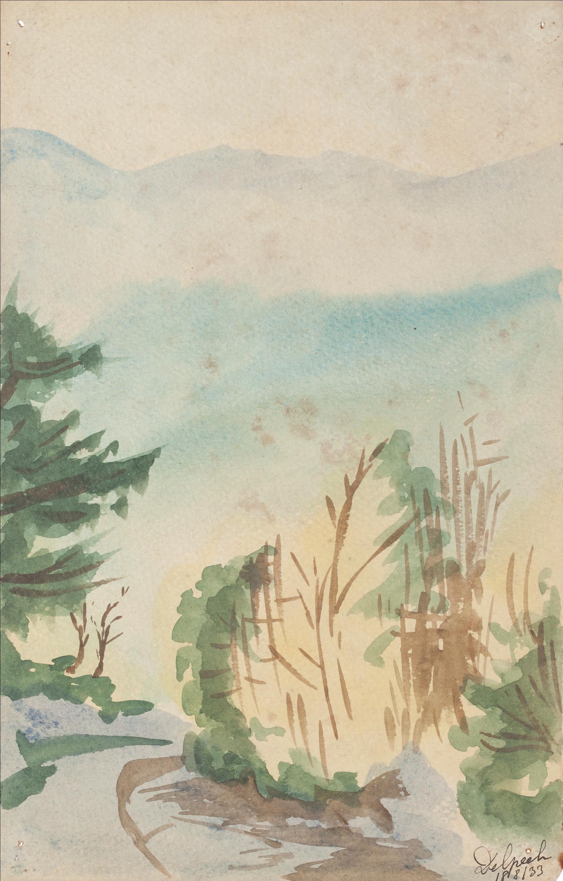 "Paesaggio" del 1935 è un disegno originale a tempera e acquerello su carta, realizzato da Jean Delpech (1916-1988). 
Lo stato di conservazione delle opere d'arte è molto buono.

Dimensioni del foglio: 15 x 23,5 cm.

L'opera d'arte rappresenta un