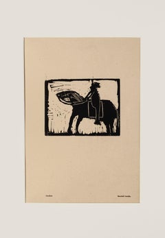 Knight - Original Woodcut Print by Amadore Porcella - Early 20th Century