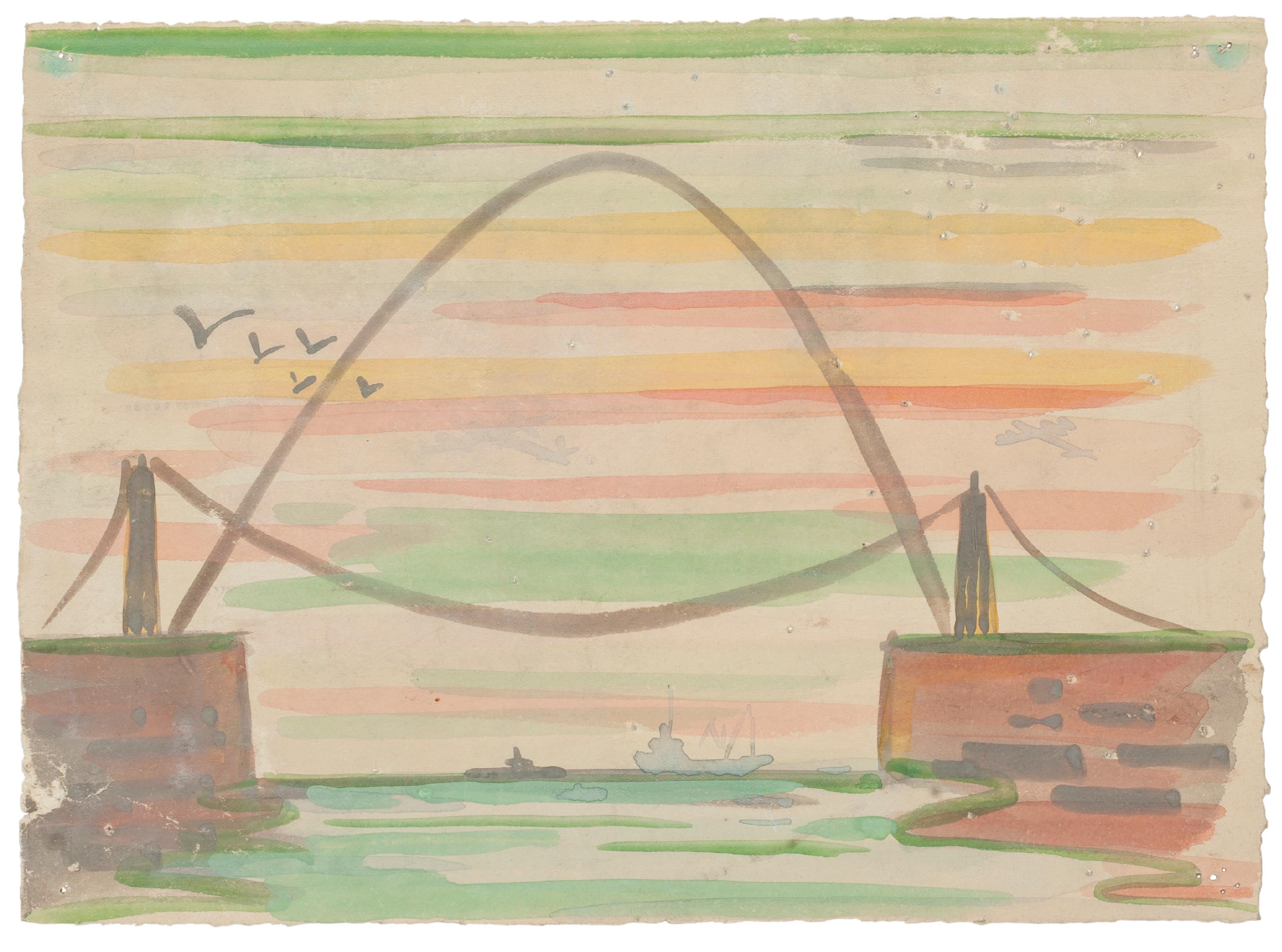 "Paisaje marino" es un dibujo original en acuarela sobre papel, realizado por Jean Delpech (1916-1988). 
El estado de conservación de las obras de arte es muy bueno.

Dimensión de la hoja: 18,9 x 26 cm.

La obra representa un hermoso paisaje marino