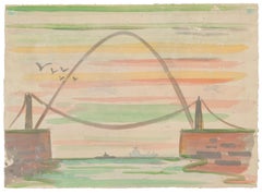 Marinelandschaft – Original Aquarell auf Papier von Jean Delpech – 1960er Jahre