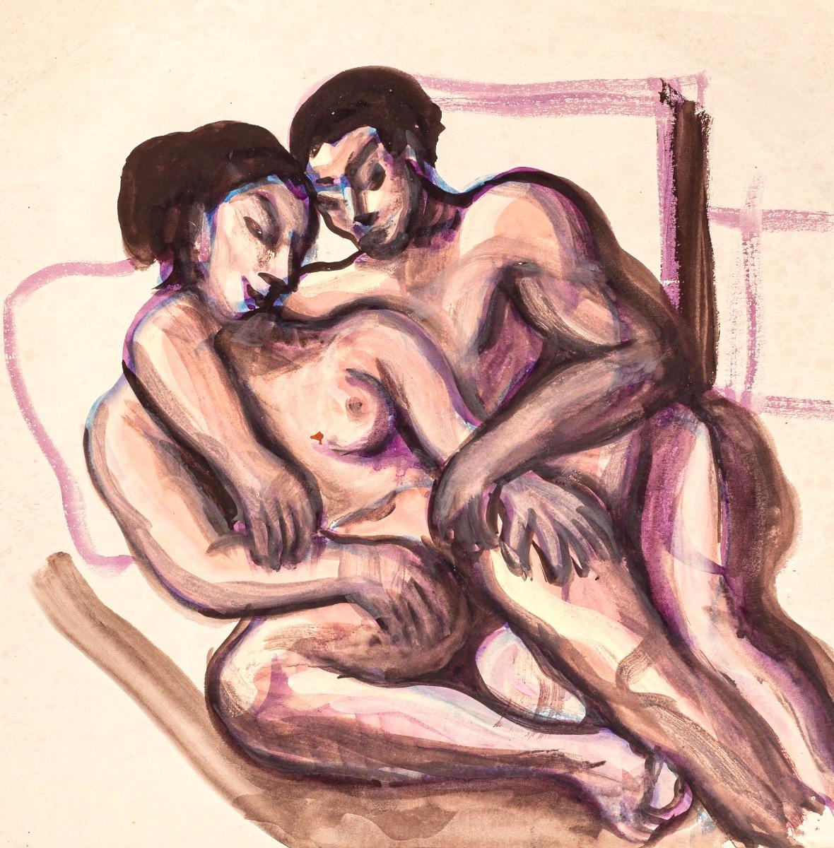 Unknown Nude - Lovers - Original Watercolor - 1950 ca.