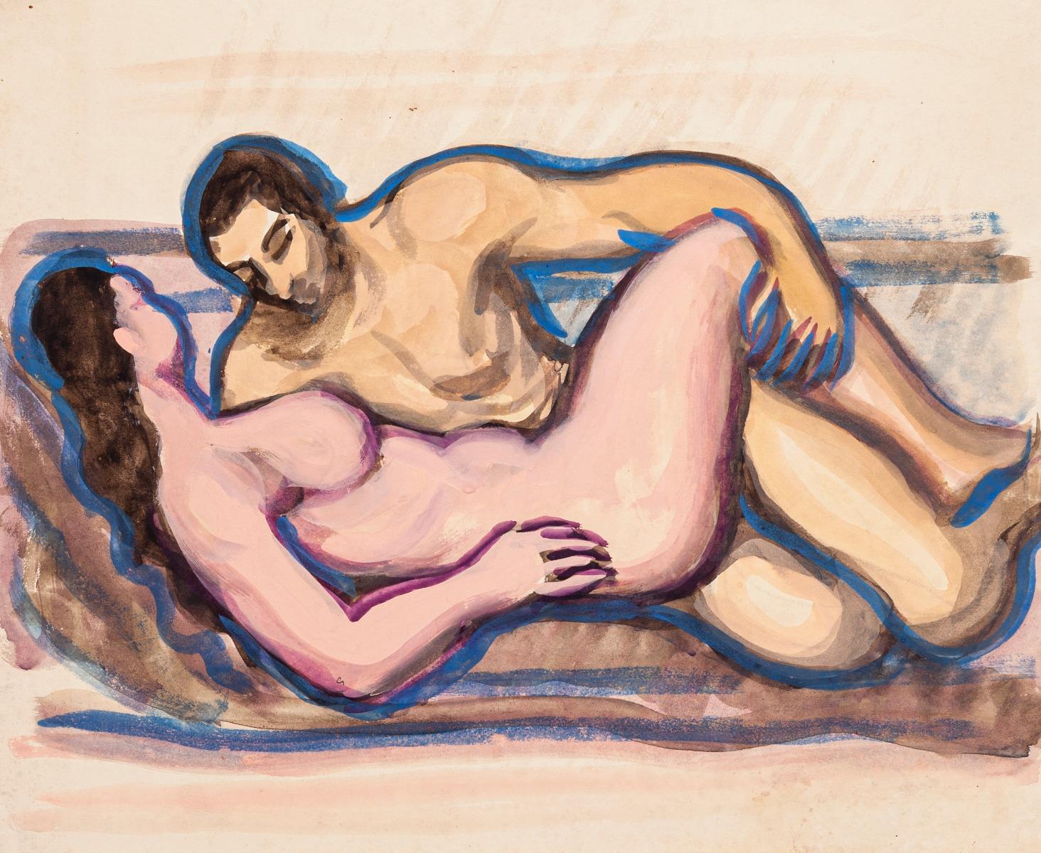 Unknown Nude - Lovers - Watercolor - 1950 ca.