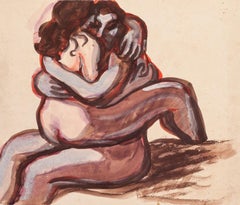 Vintage Embracing - Original Watercolor - 1950 ca.