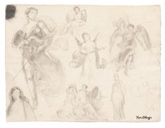 Study of Figures - Original Pencil Drawing by Marcel Mangin - 20th Century