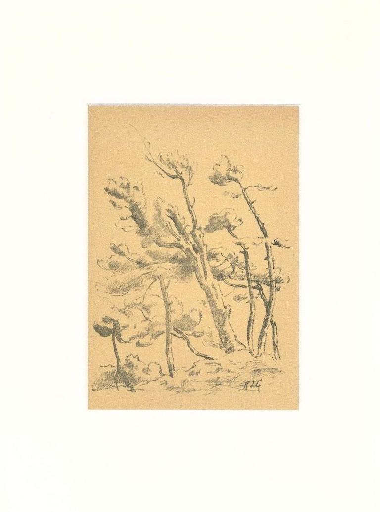 Landschaft ist ein Original-Holzschnitt aus den 1970er Jahren von Raffaele De Grada

Signiert unten rechts.

Der Zustand der Erhaltung ist sehr gut.

Inklusive Passepartout: 40 x 30 cm.

Das Kunstwerk stellt eine Landschaft mit intensiver schwarzer