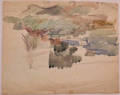 Landschaft – Original-Aquarell auf Papier – 20. Jahrhundert