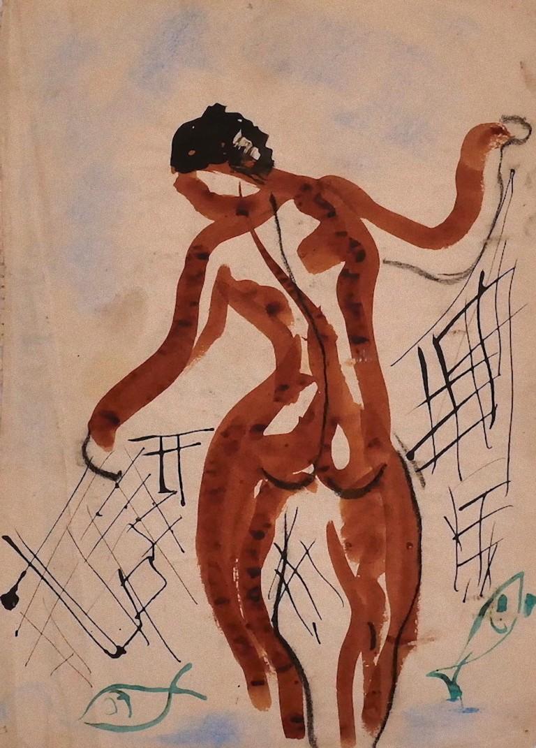 Danseuse - Original Chine Encre et aquarelle sur papier - 20e siècle