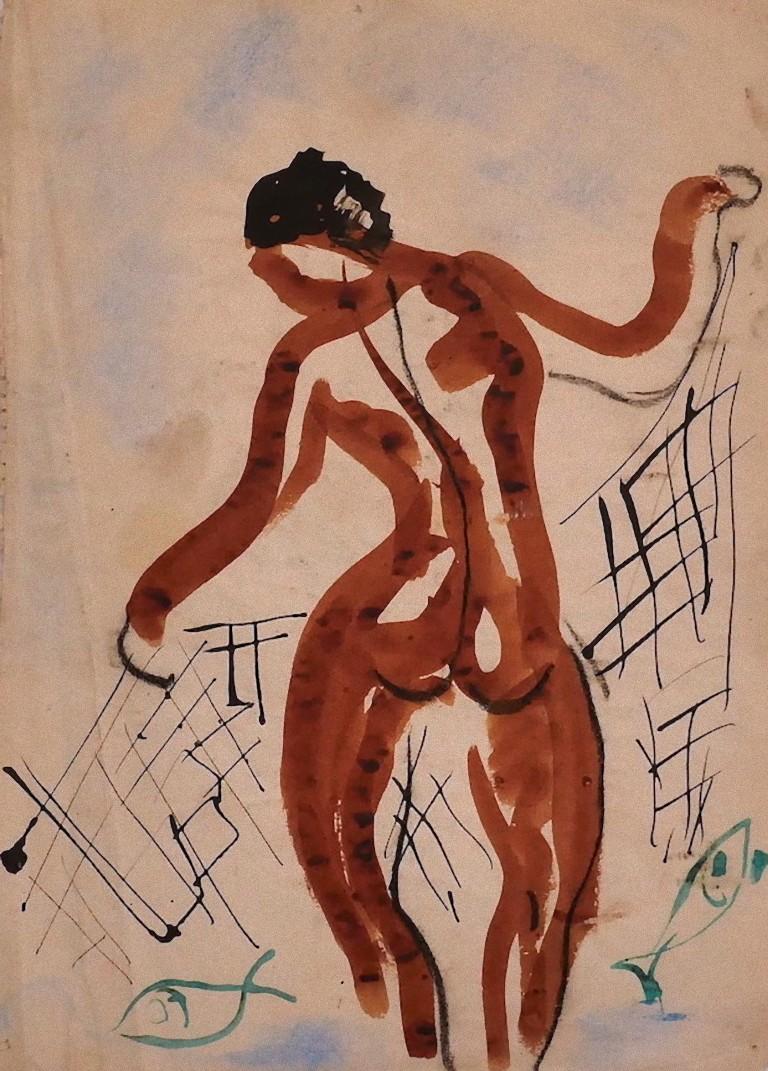 Dancer - Original China Ink and Watercolor on Paper - 20th Century