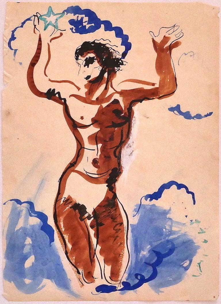 Unknown Figurative Art – Dance Dancer - Original Chinesische Tinte und Aquarellfarbe auf Papier - 20. Jahrhundert