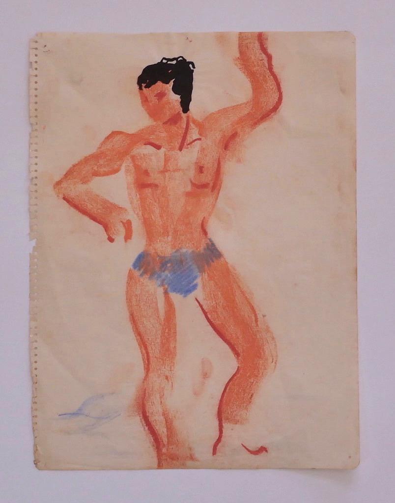 Unknown Figurative Art – Tanzender Tänzer  - Original Kohle auf Papier - 20. Jahrhundert