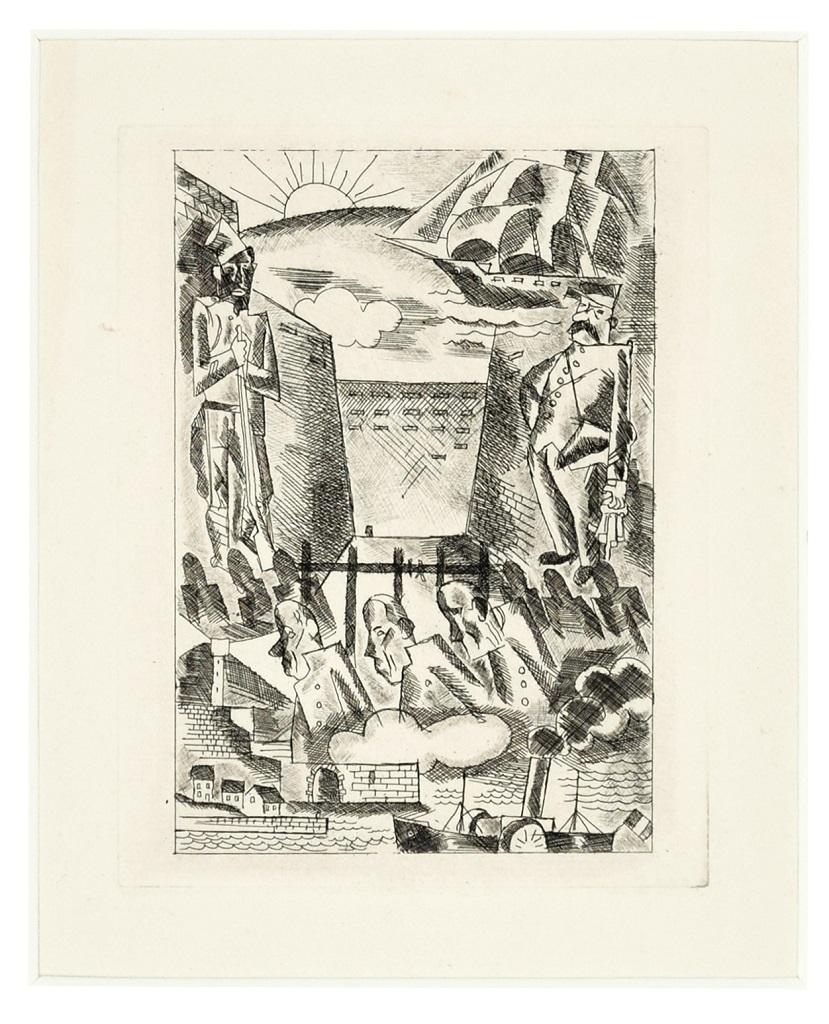 Composition is an exceptional  etching made by Marcel Stobbaerts, in excellent conditions of preservation. The important Belgian artist was an engraver, painter and illustrator. His style was influenced by the Cubist-Futurist avantgarde, of which he