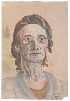 Porträt der Mutter des Künstlers – Aquarell auf Papier von Jean Delpech – 1950er Jahre