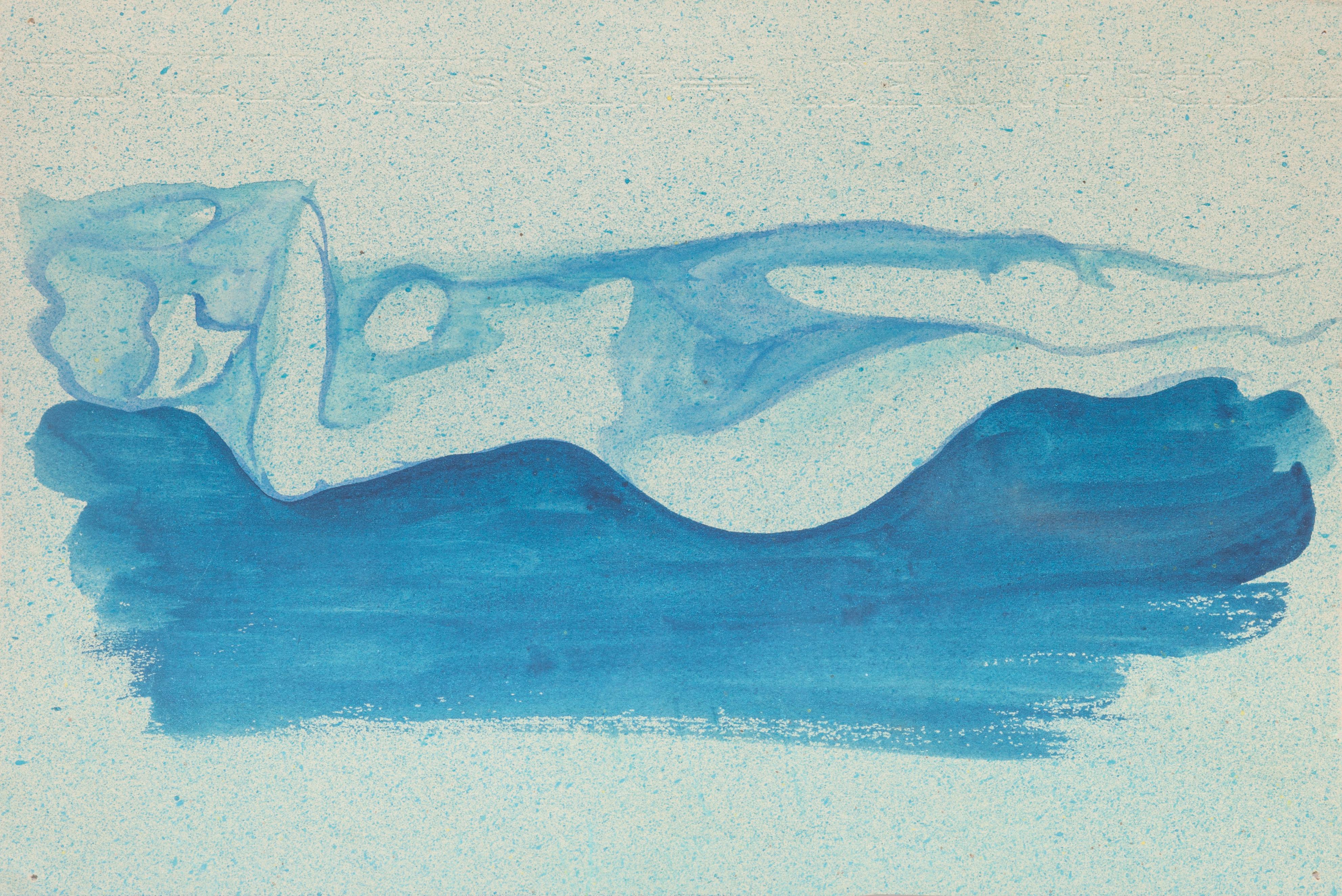 Blue Nude is an original drawing in turquoise tempera and watercolor a on paper, realized by Jean Delpech (1988-1916). 

Sheet dimension: 17 x 25 cm.

The artwork represents a nude woman lying down, skillfully created, through delicate lines and