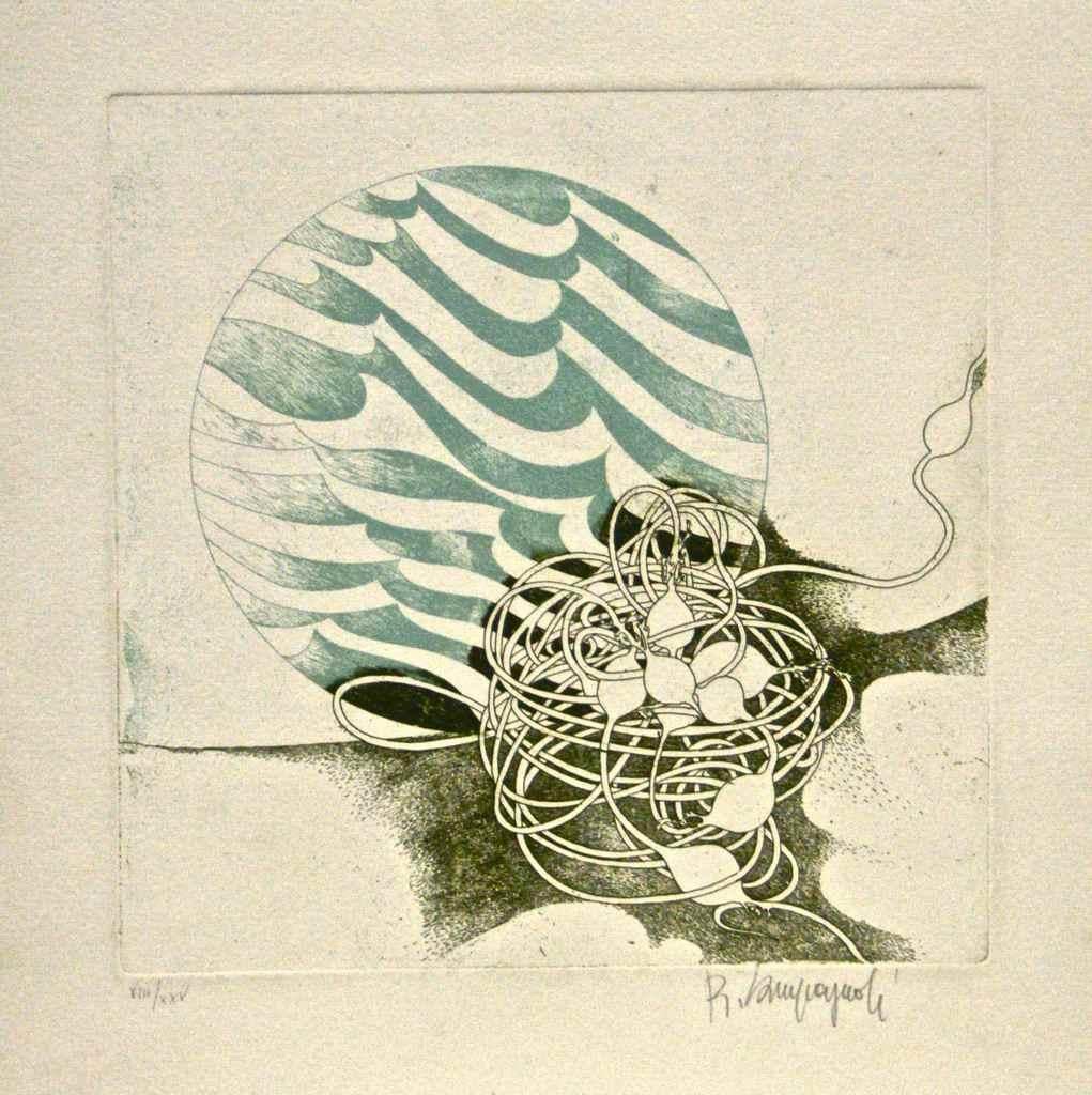 Composición es una obra original de grabado contemporáneo realizada por Romano Campagnoli.

Firmado a mano en la parte inferior derecha a lápiz.

Numerada en la parte inferior izquierda, edición de VI/XXV copias.

muy. buenas condiciones.

Esta obra