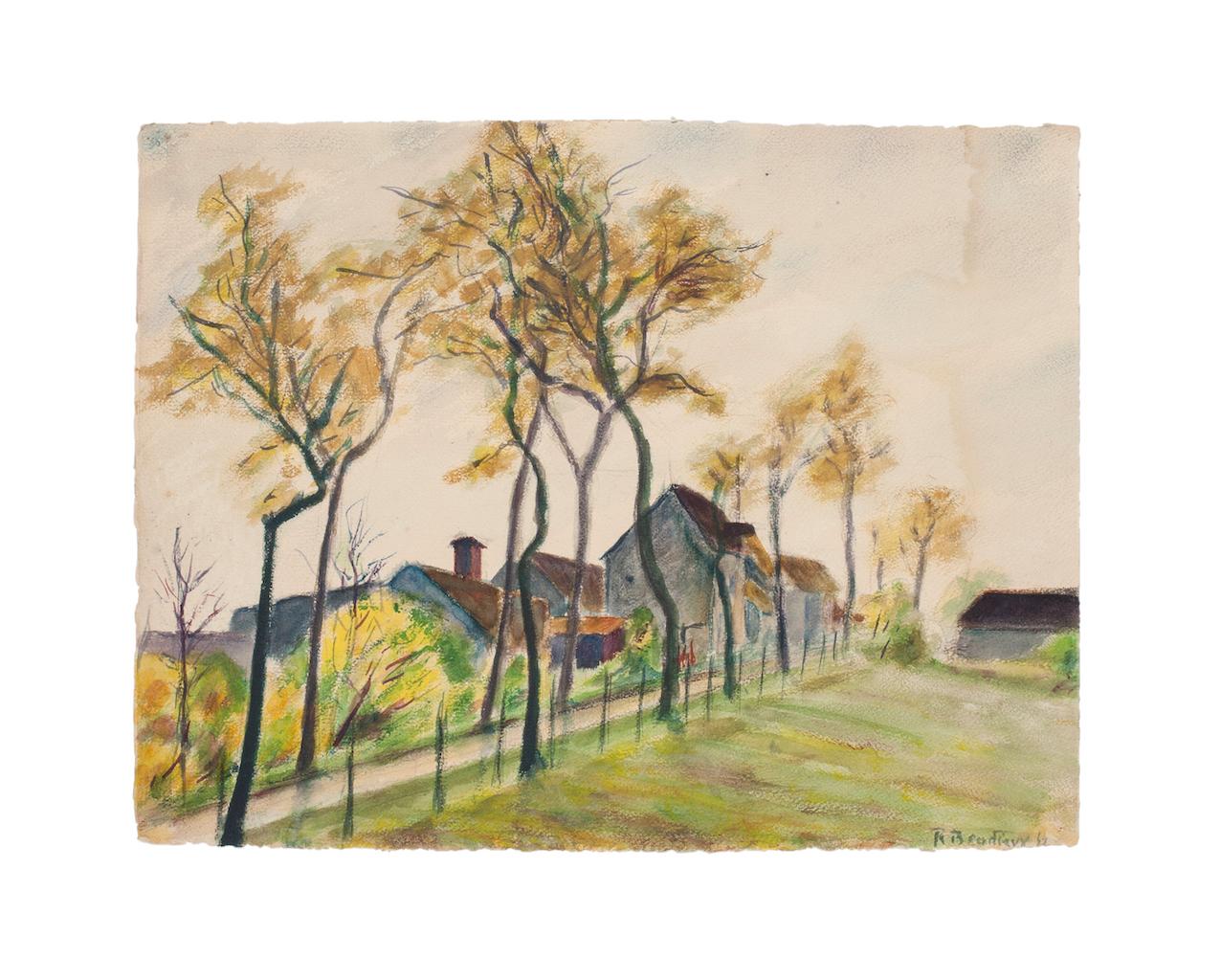 Landscape - Original watercolor by A.R. Brudieux - 1945